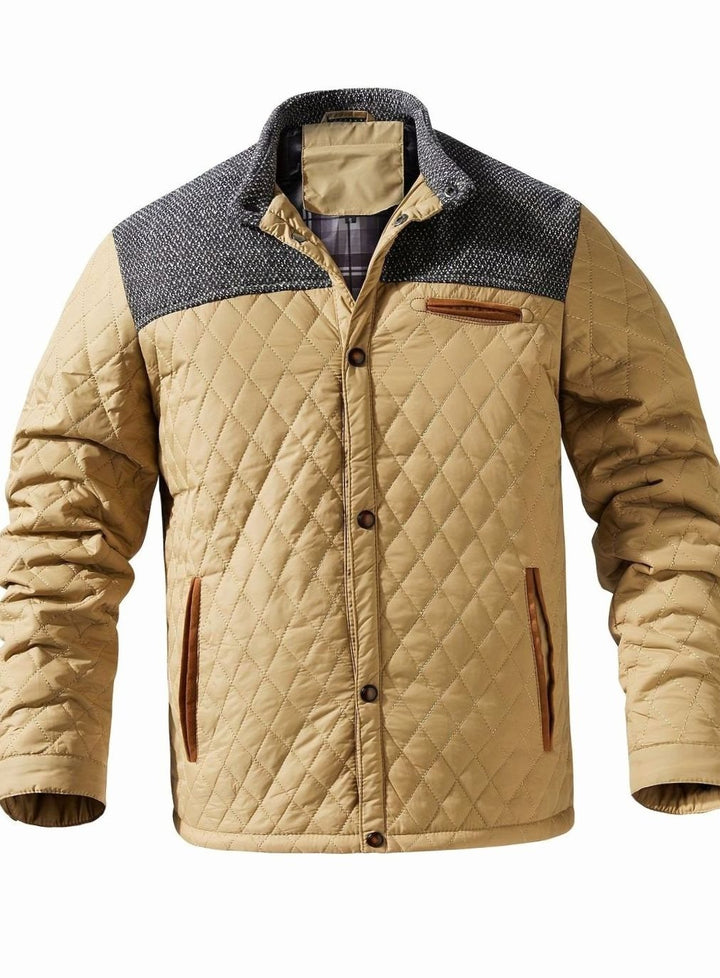 Men's Quilted Stand-Collar Two-Tone Snap-Front Jacket