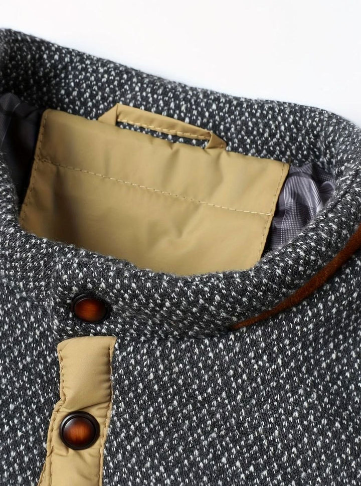 Men's Quilted Stand-Collar Two-Tone Snap-Front Jacket