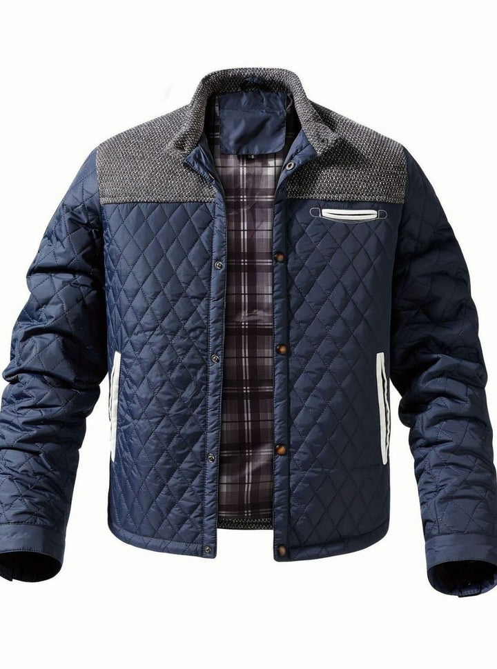 Men's Quilted Stand-Collar Two-Tone Snap-Front Jacket