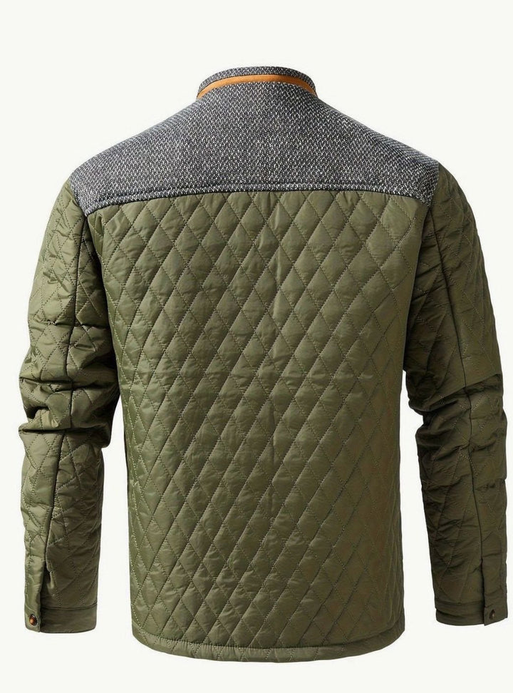 Men's Quilted Stand-Collar Two-Tone Snap-Front Jacket