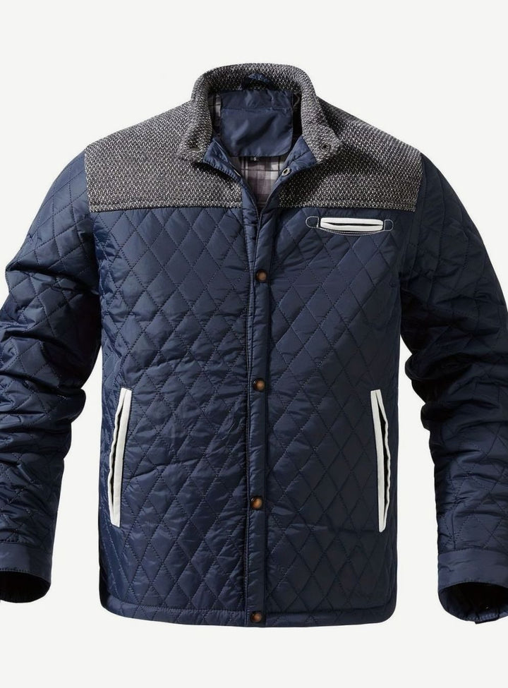 Men's Quilted Stand-Collar Two-Tone Snap-Front Jacket