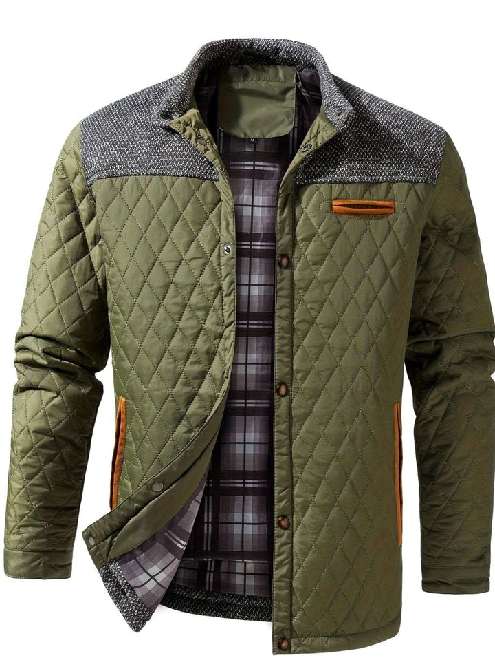 Men's Quilted Stand-Collar Two-Tone Snap-Front Jacket