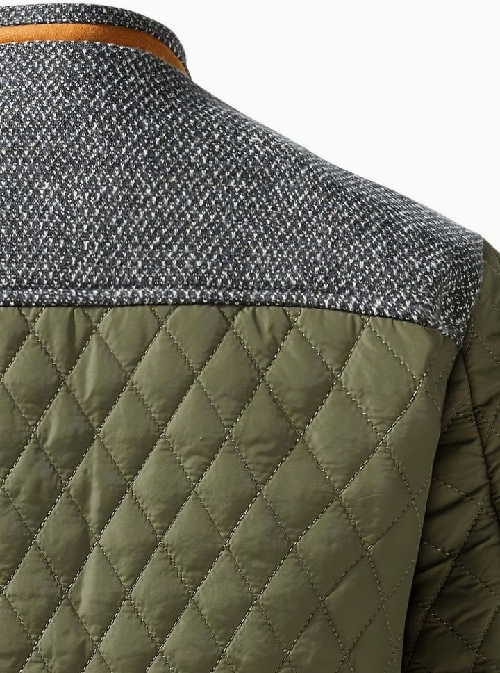 Men's Quilted Stand-Collar Two-Tone Snap-Front Jacket