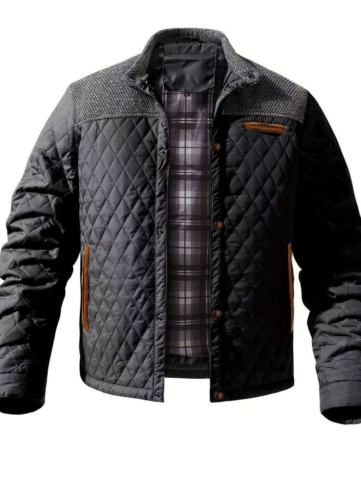 Men's Quilted Stand-Collar Two-Tone Snap-Front Jacket