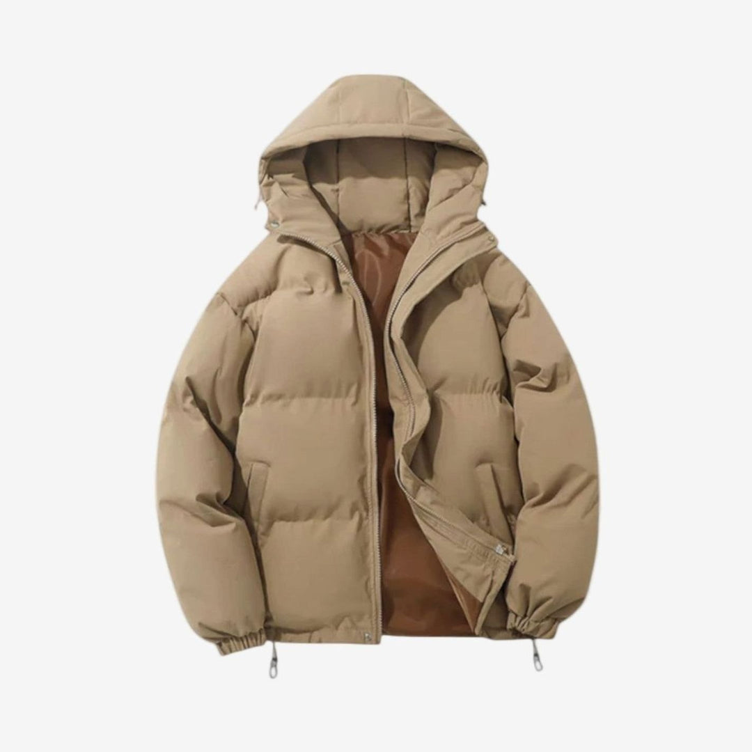 Men's Quilted Zip-Up Hooded Jacket Insulated Winter Puffer - Khaki