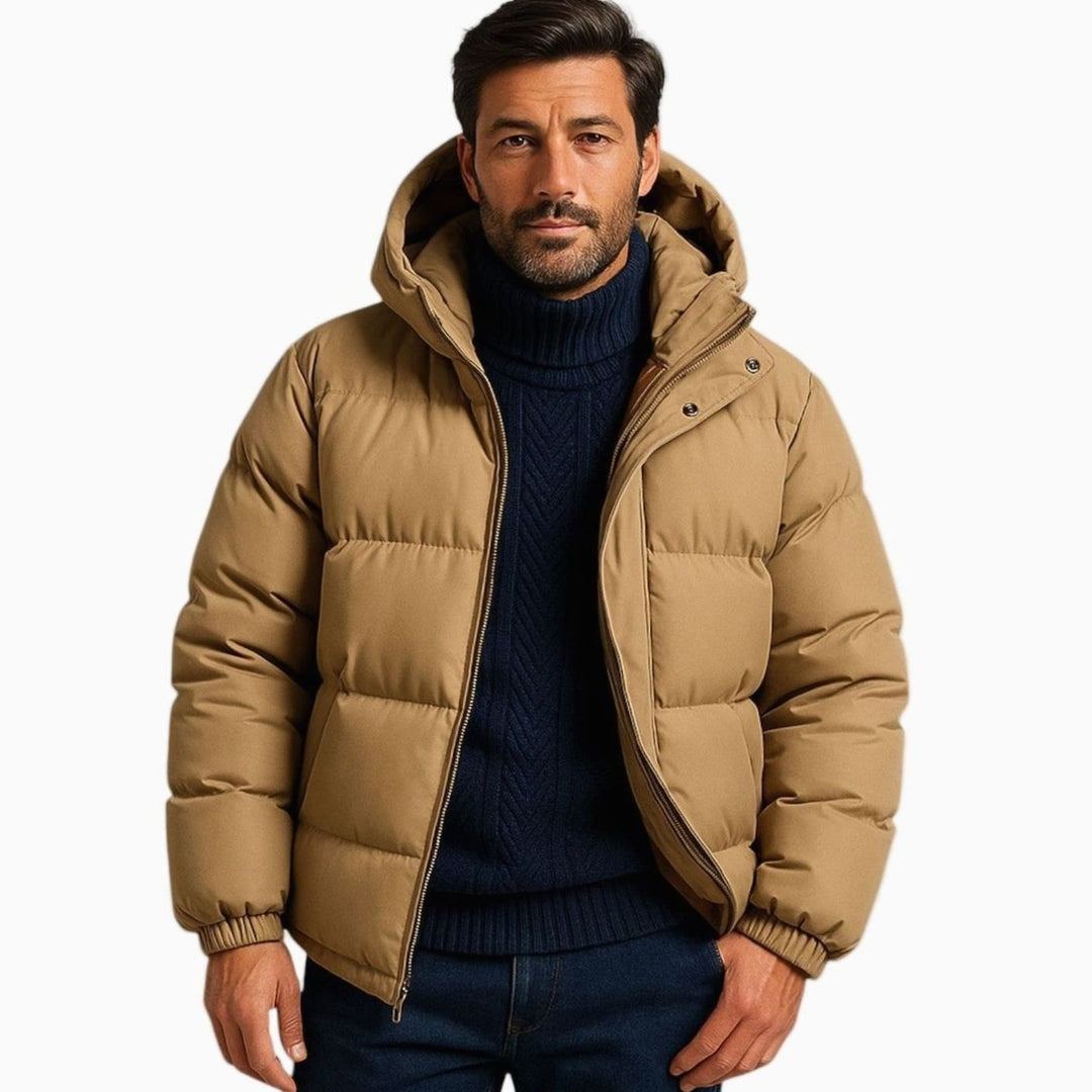 Men's Quilted Zip-Up Hooded Jacket Insulated Winter Puffer