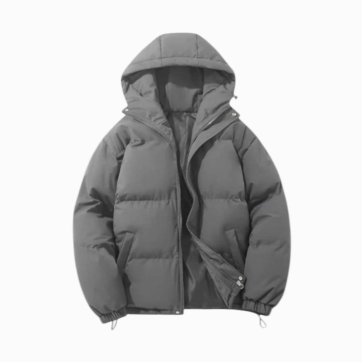 Men's Quilted Zip-Up Hooded Jacket Insulated Winter Puffer - Gray