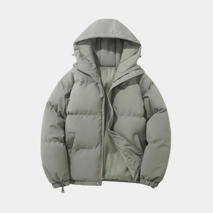 Men's Quilted Zip-Up Hooded Jacket Insulated Winter Puffer - Gray Green