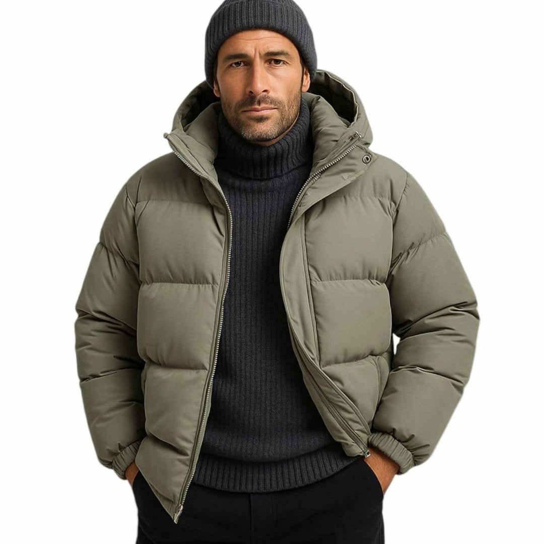 Men's Quilted Zip-Up Hooded Jacket Insulated Winter Puffer