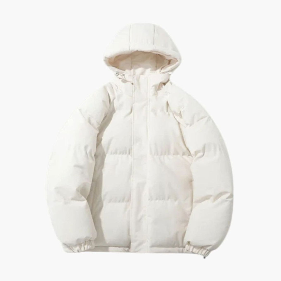 Men's Quilted Zip-Up Hooded Jacket Insulated Winter Puffer - Off White