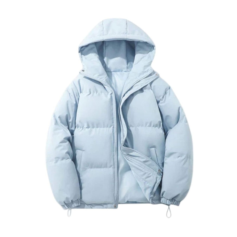 Men's Quilted Zip-Up Hooded Jacket Insulated Winter Puffer - Light Blue