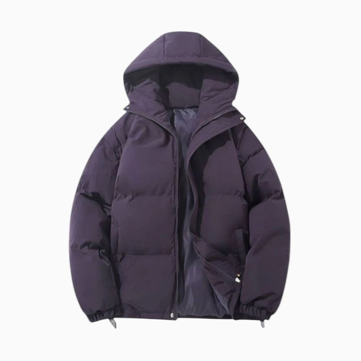 Men's Quilted Zip-Up Hooded Jacket Insulated Winter Puffer - Purple