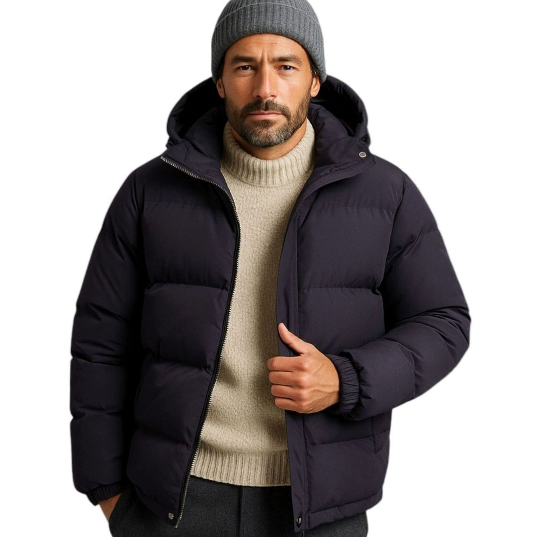 Men's Quilted Zip-Up Hooded Jacket Insulated Winter Puffer
