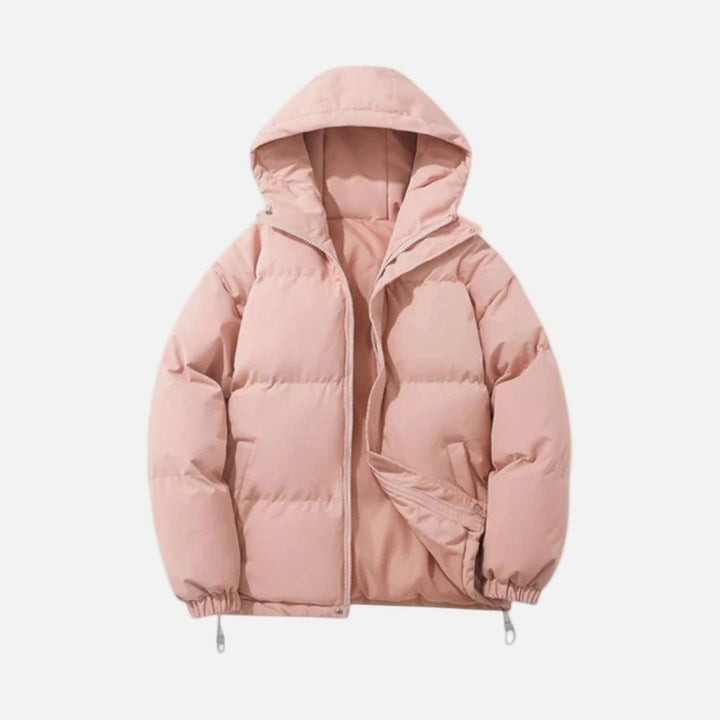Men's Quilted Zip-Up Hooded Jacket Insulated Winter Puffer - Pink