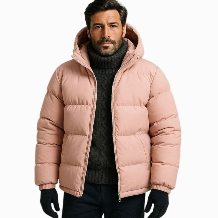 Men's Quilted Zip-Up Hooded Jacket Insulated Winter Puffer