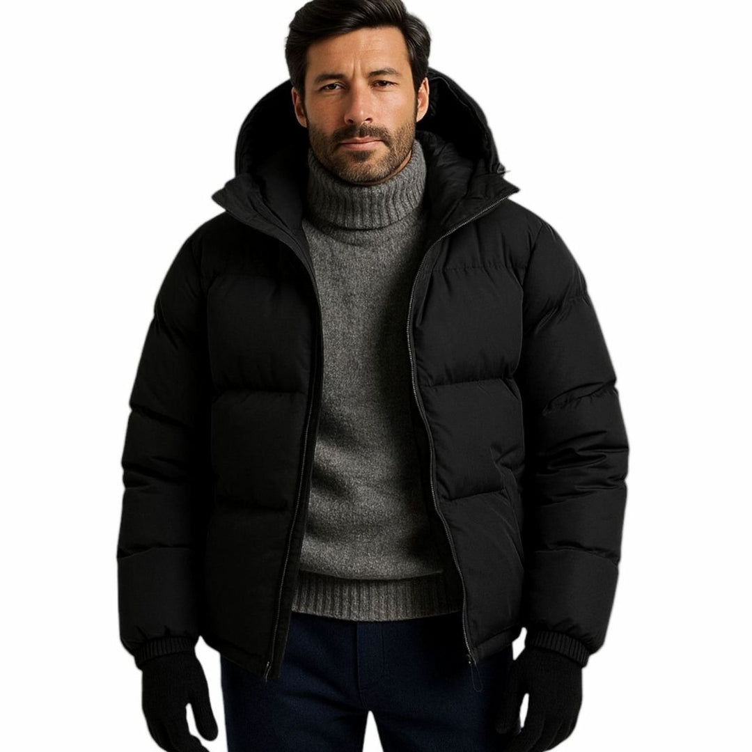 Men's Quilted Zip-Up Hooded Jacket Insulated Winter Puffer