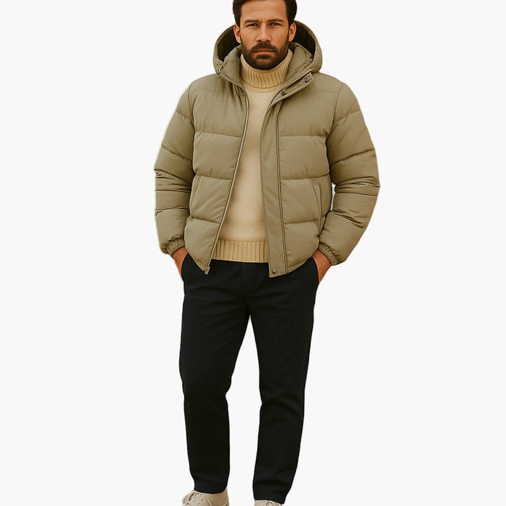 Men's Quilted Zip-Up Hooded Jacket Insulated Winter Puffer