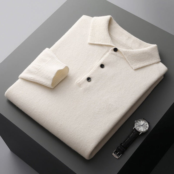 Men's Regular-Fit Knit Cotton Long-Sleeve Polo Sweater - White