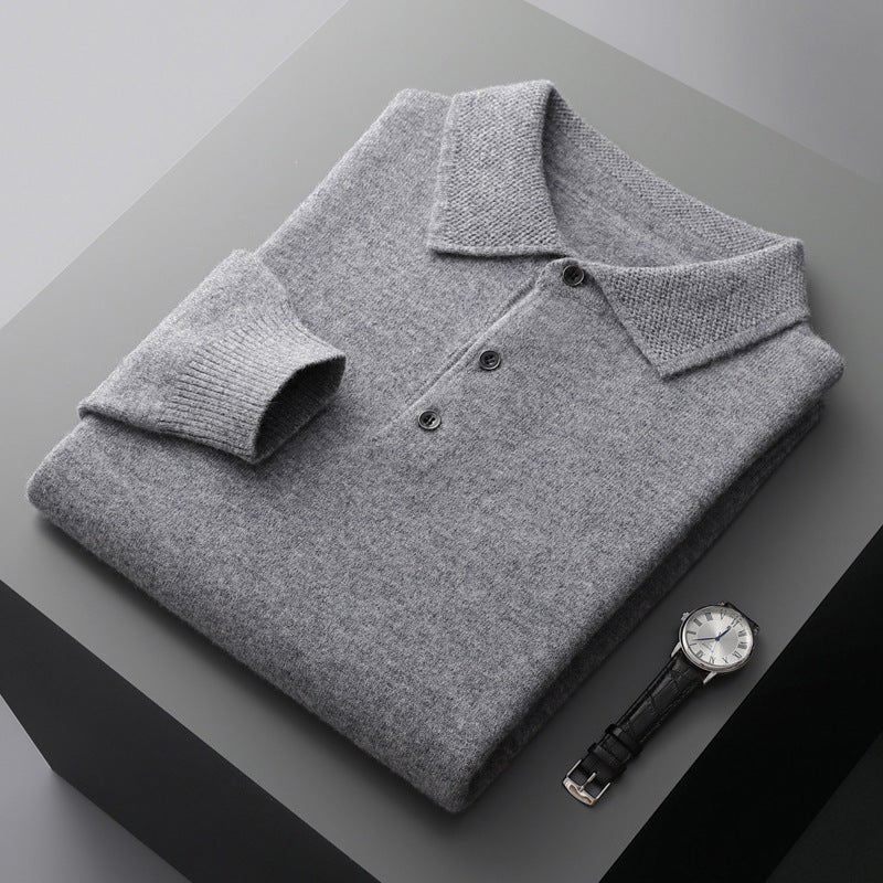 Men's Regular-Fit Knit Cotton Long-Sleeve Polo Sweater - Grey