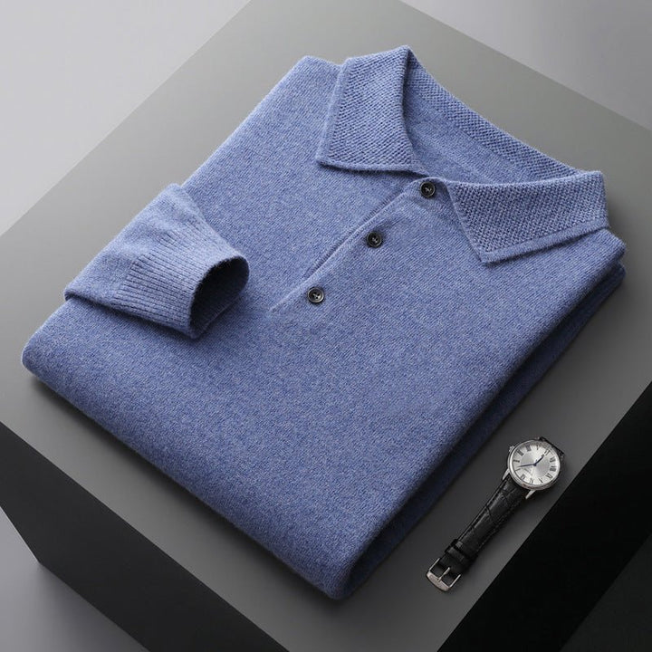 Men's Regular-Fit Knit Cotton Long-Sleeve Polo Sweater - Blue