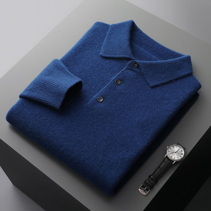 Men's Regular-Fit Knit Cotton Long-Sleeve Polo Sweater - Royal Blue