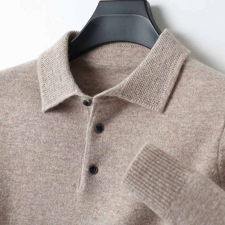 Men's Regular-Fit Knit Cotton Long-Sleeve Polo Sweater - Khaki