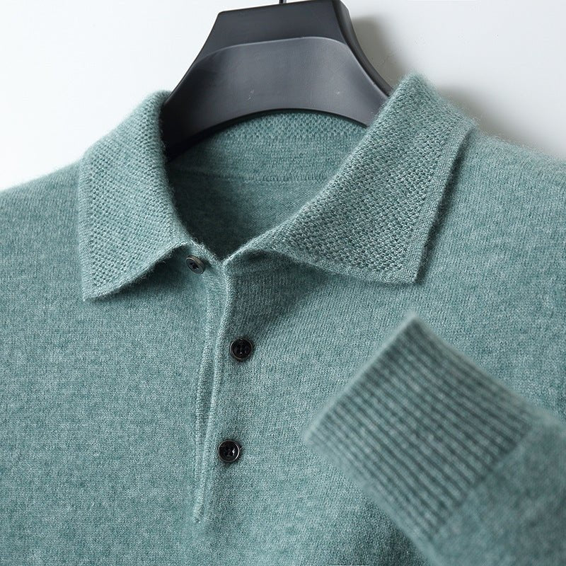 Men's Regular-Fit Knit Cotton Long-Sleeve Polo Sweater - Green