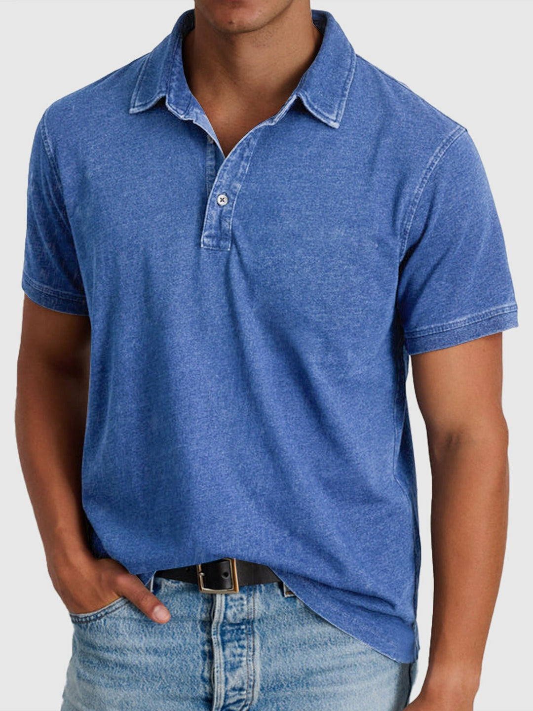 Men's Regular-Fit Short-Sleeve Cotton-Denim Polo Shirt - Blue