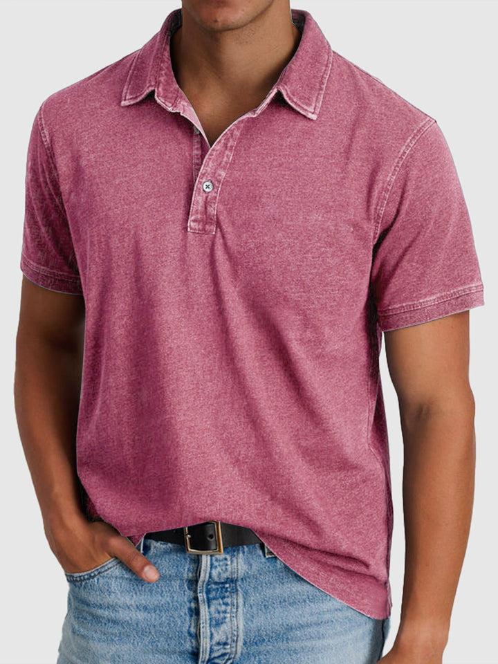 Men's Regular-Fit Short-Sleeve Cotton-Denim Polo Shirt - Pink