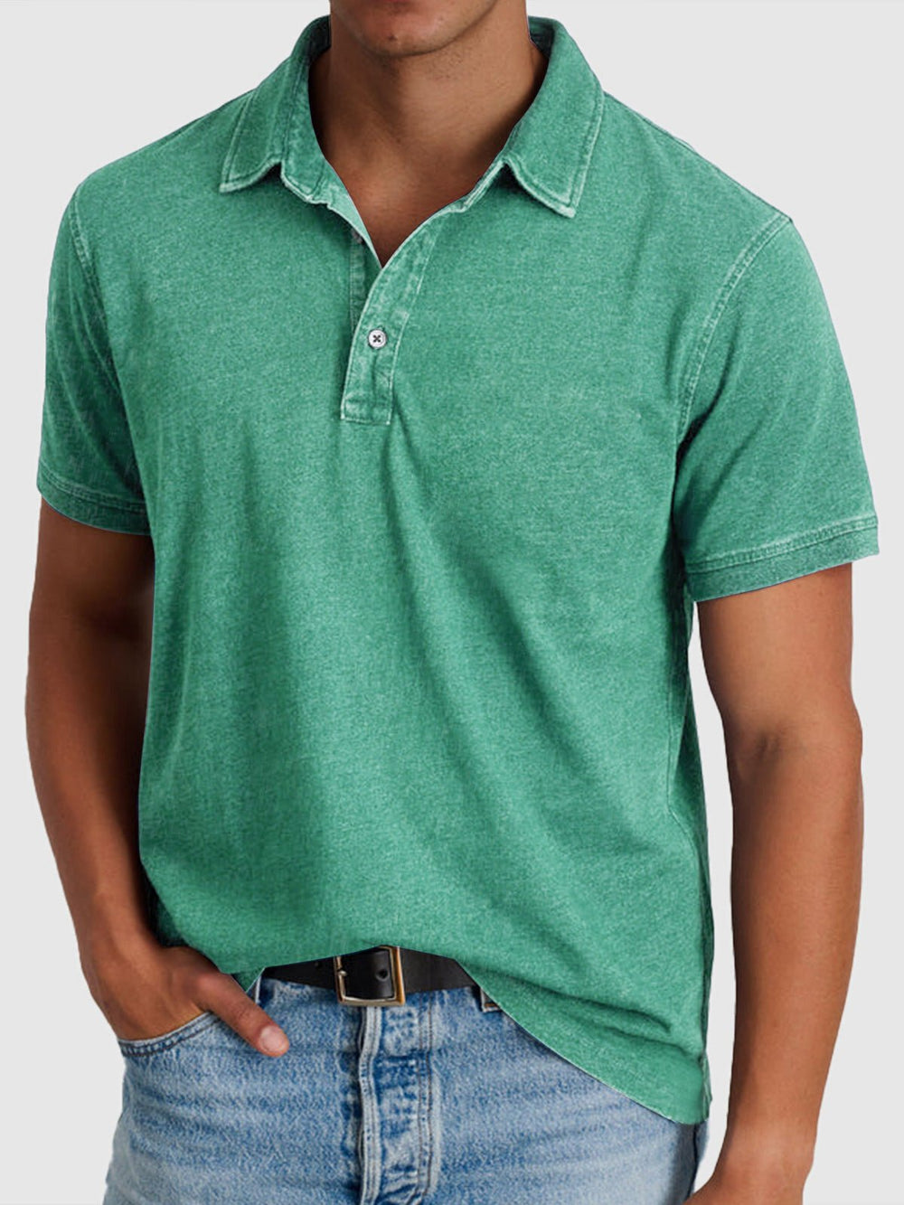 Men's Regular-Fit Short-Sleeve Cotton-Denim Polo Shirt - Green