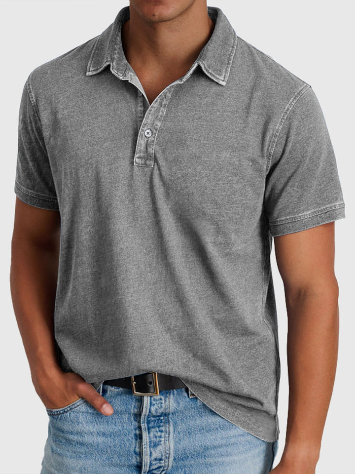 Men's Regular-Fit Short-Sleeve Cotton-Denim Polo Shirt - Gray