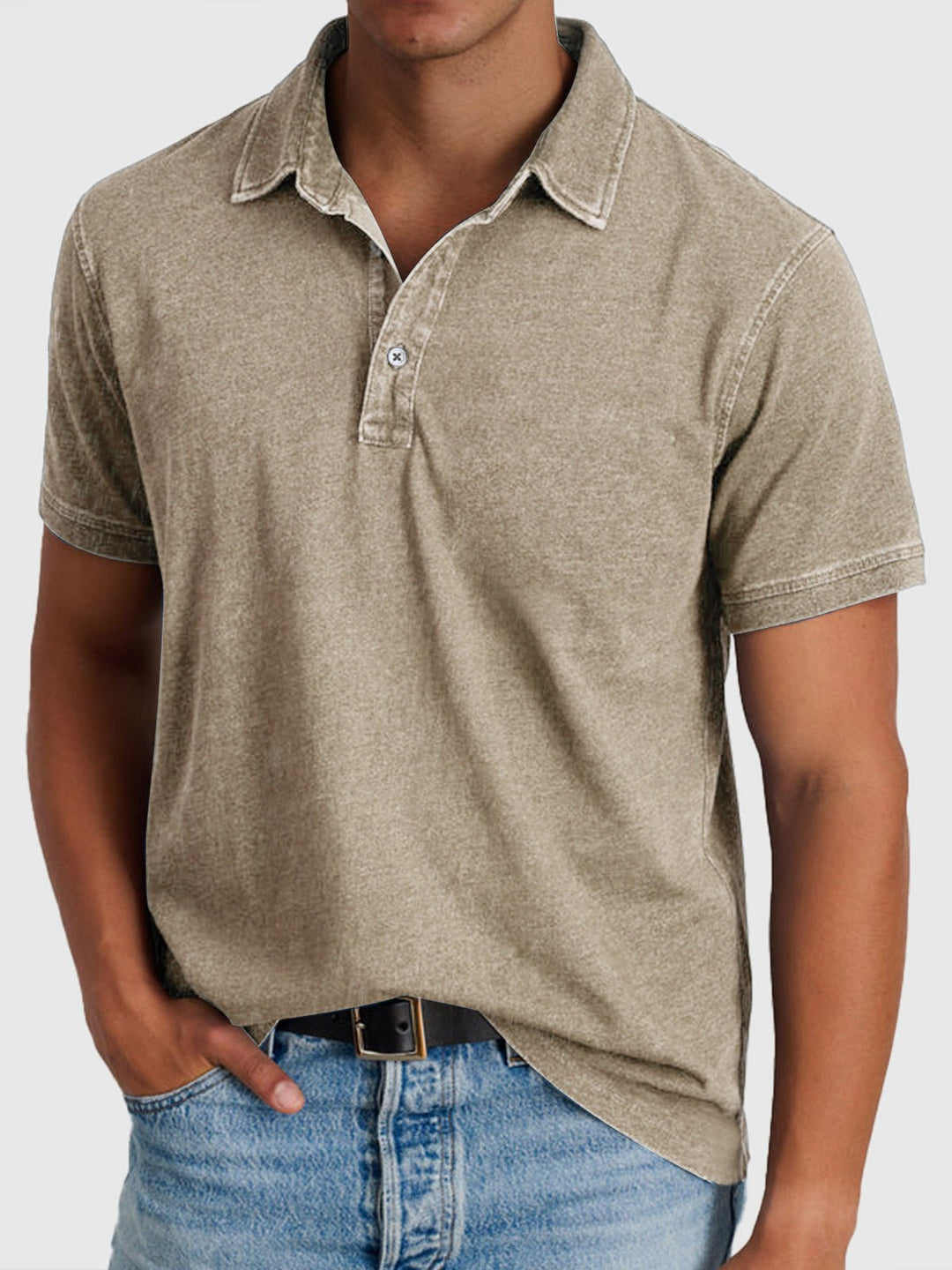 Men's Regular-Fit Short-Sleeve Cotton-Denim Polo Shirt - Khaki