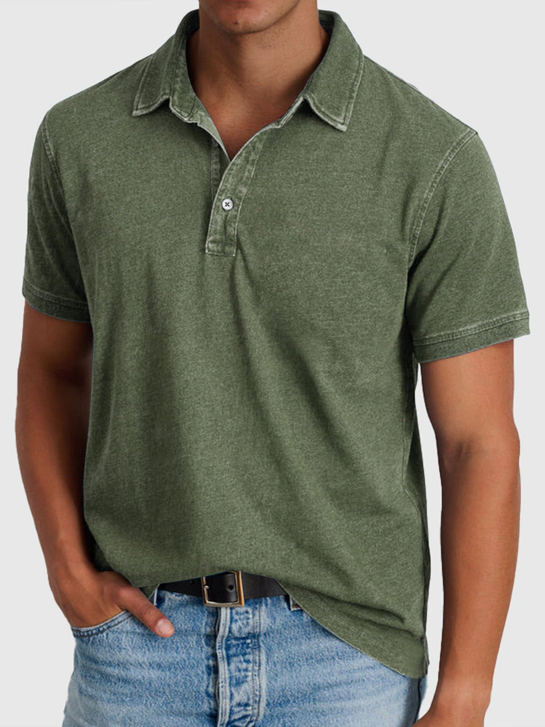 Men's Regular-Fit Short-Sleeve Cotton-Denim Polo Shirt - Army Green
