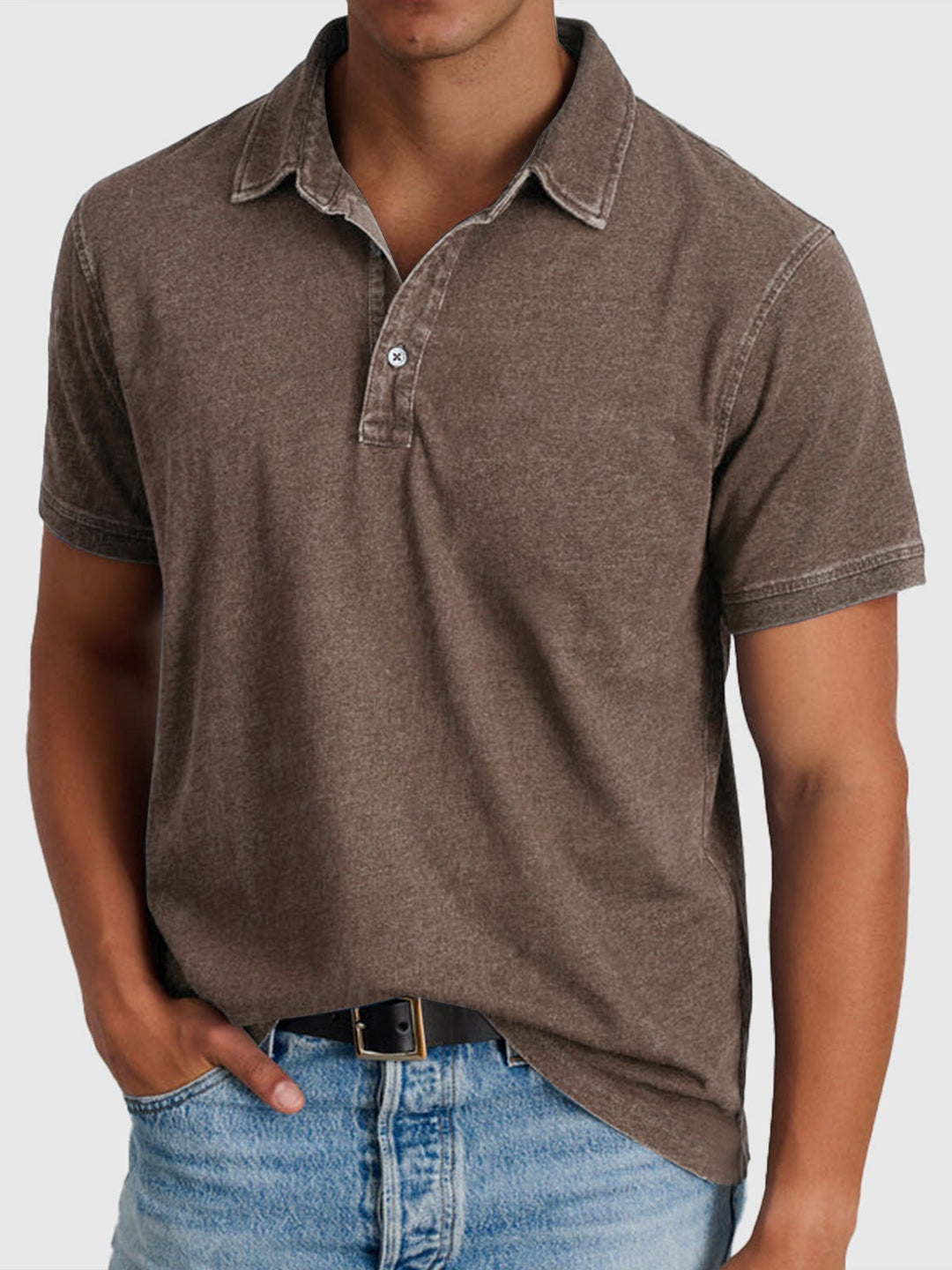 Men's Regular-Fit Short-Sleeve Cotton-Denim Polo Shirt - Brown