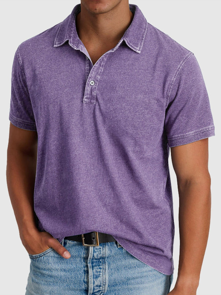 Men's Regular-Fit Short-Sleeve Cotton-Denim Polo Shirt - Purple