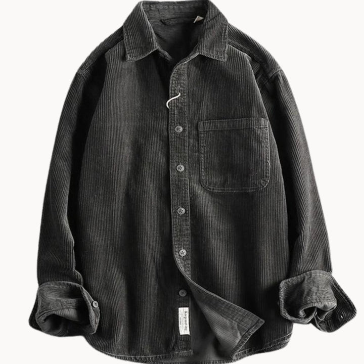 Men's Relaxed-Fit Corduroy Long Sleeve Shirt Chest Pocket - Gray