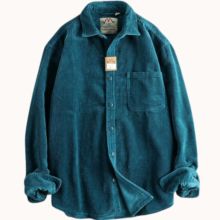 Men's Relaxed-Fit Corduroy Long Sleeve Shirt Chest Pocket - Blue