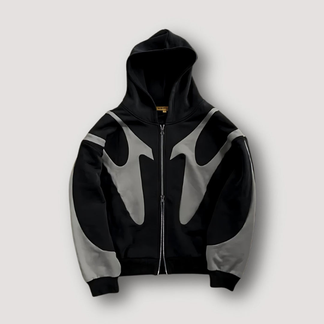Men's Relaxed-Fit Curved-Panel Full-Zip Hoodie - Black