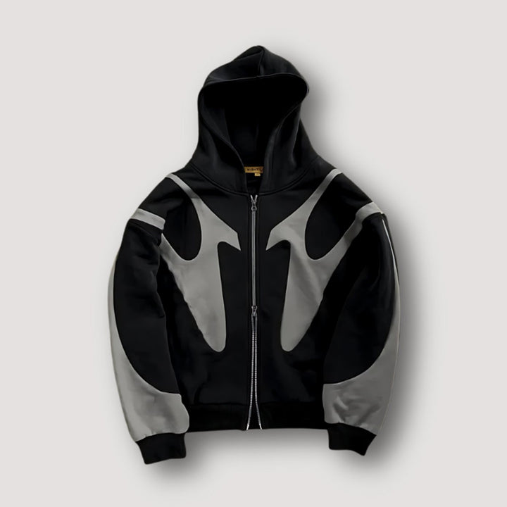 Men's Relaxed-Fit Curved-Panel Full-Zip Hoodie - Black