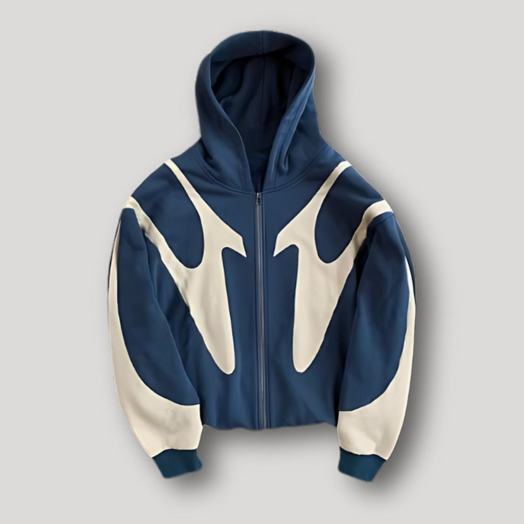 Men's Relaxed-Fit Curved-Panel Full-Zip Hoodie - Blue