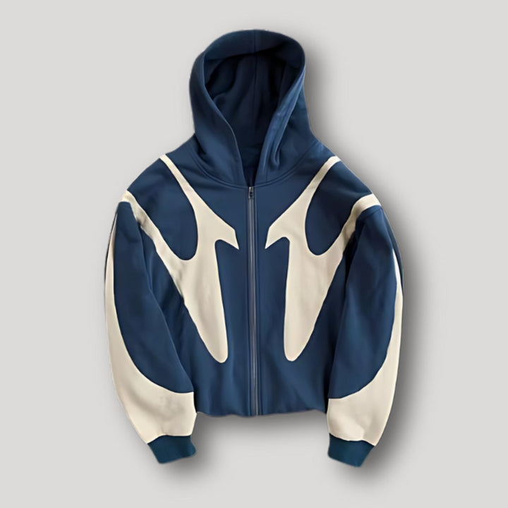 Men's Relaxed-Fit Curved-Panel Full-Zip Hoodie - Blue