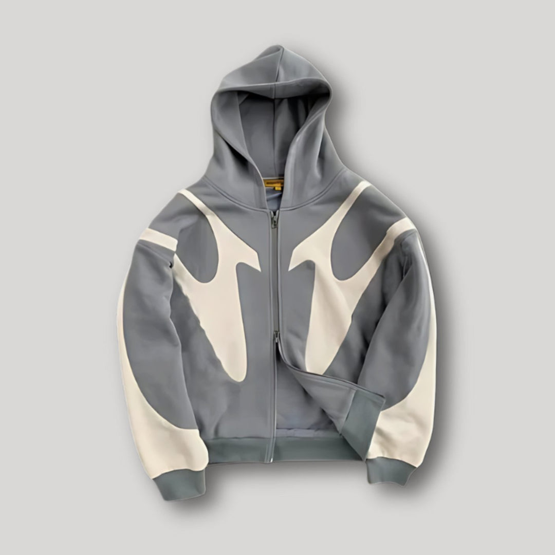 Men's Relaxed-Fit Curved-Panel Full-Zip Hoodie - Gray