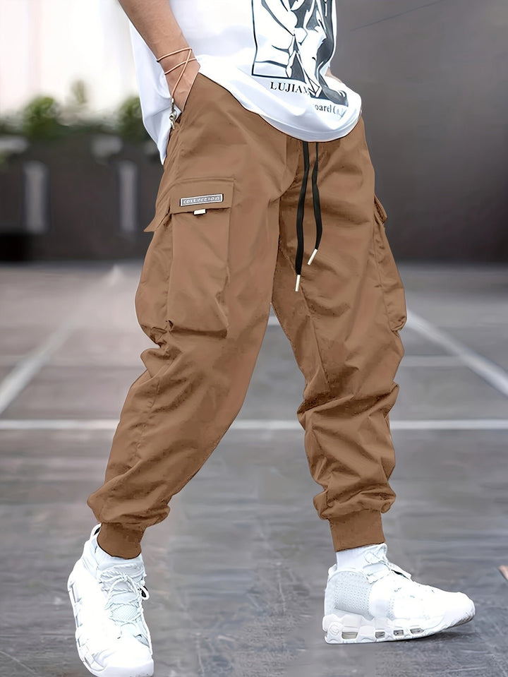 Men's Relaxed-Fit Drawstring Cuffed Ankle Cargo Jogger Pants - Khaki