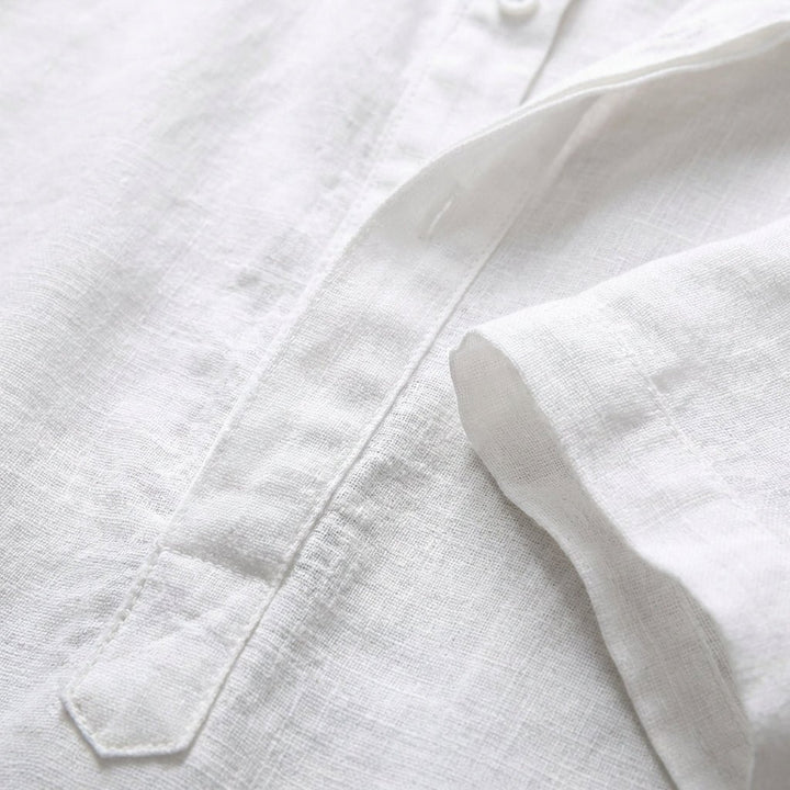 Men's Relaxed-Fit Linen Henley Mandarin-Collar Shirt