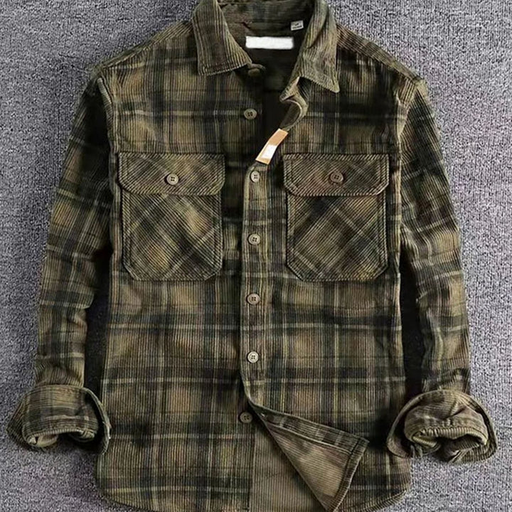 Men's Relaxed-Fit Plaid Flannel Button-Up Shirt Dual Chest Pockets - Green