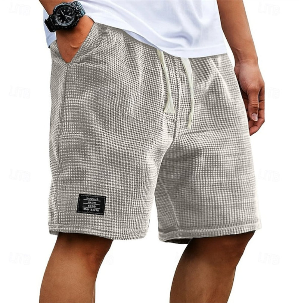 Men's Relaxed-Fit Waffle-Knit Drawstring Casual Shorts - Beige