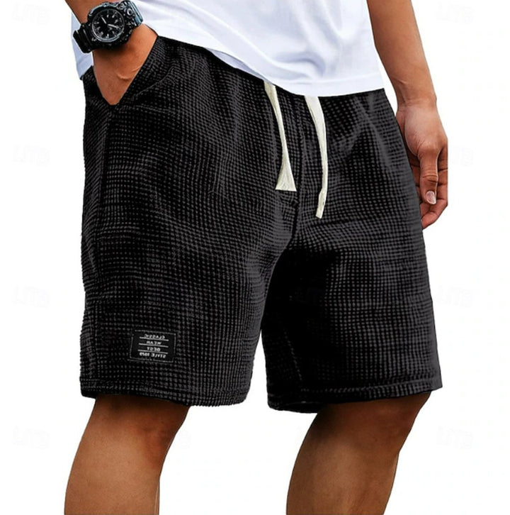 Men's Relaxed-Fit Waffle-Knit Drawstring Casual Shorts - Black