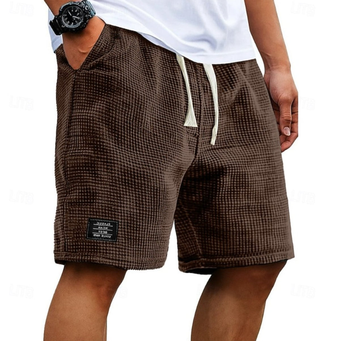 Men's Relaxed-Fit Waffle-Knit Drawstring Casual Shorts - Dark Brown