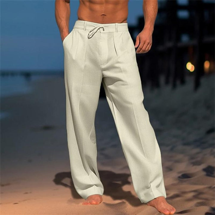 Men's Relaxed Wide-Leg Drawstring Linen Pants - Khaki