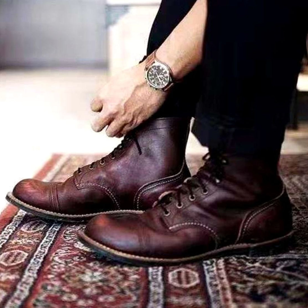 Men's Retro Leather Lace-Up Ankle Boots - Coffee